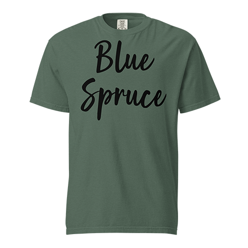 100% ringspun cotton, color: Blue Spruce